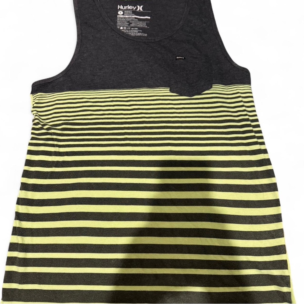 Hurley Men’s Tank Top - Charcoal and Lime Stripes